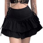Dlynmoo Women Goth Black Pleated Mini Skirt with Chain High Waisted Tennis Skirt